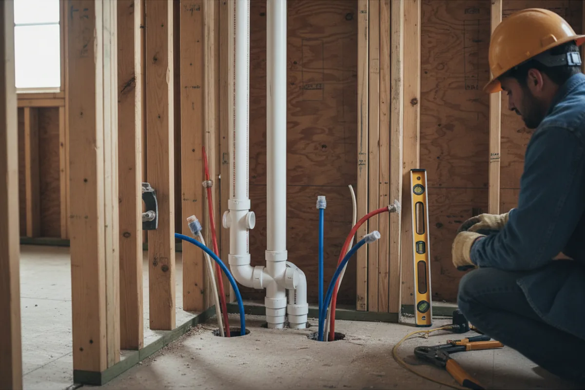 Drain and supply rough-in during Sump Pump Repair in Fairfield